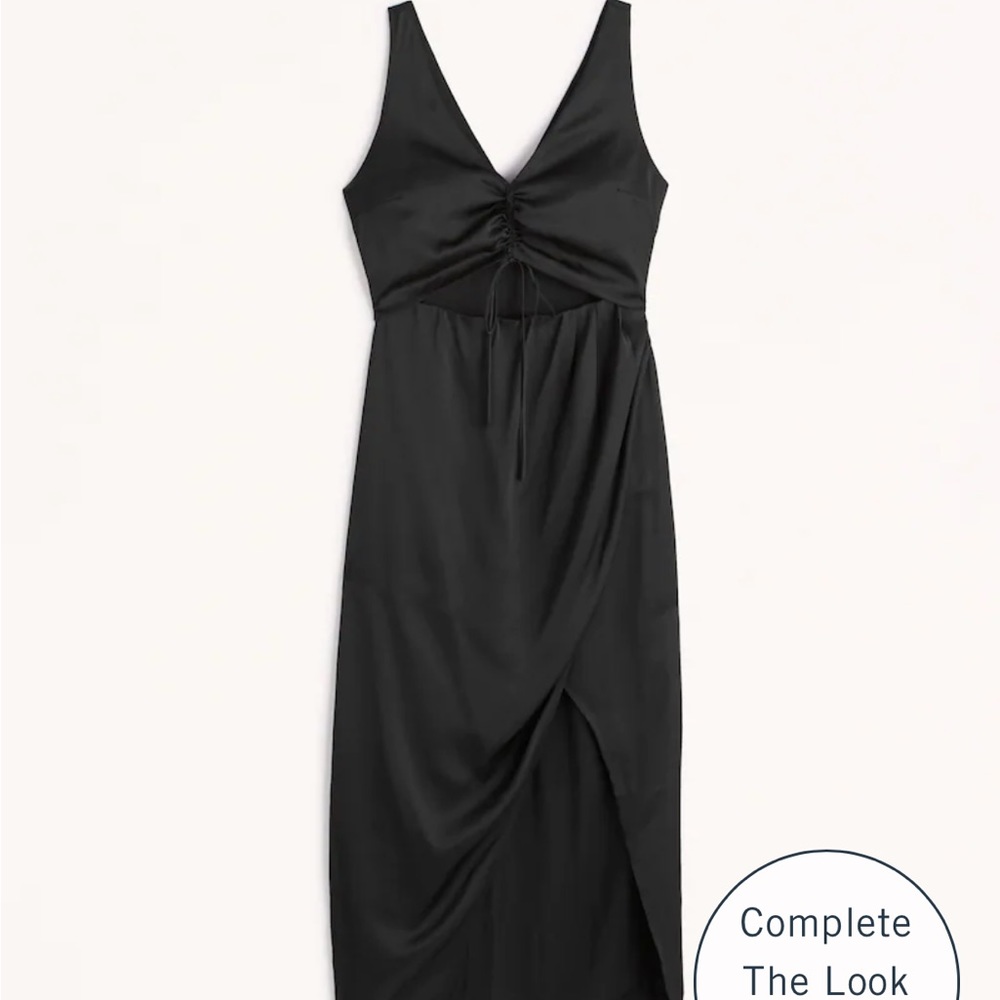 NWT Abercrombie & Fitch Cinch-Front Satin Midi Black Dress